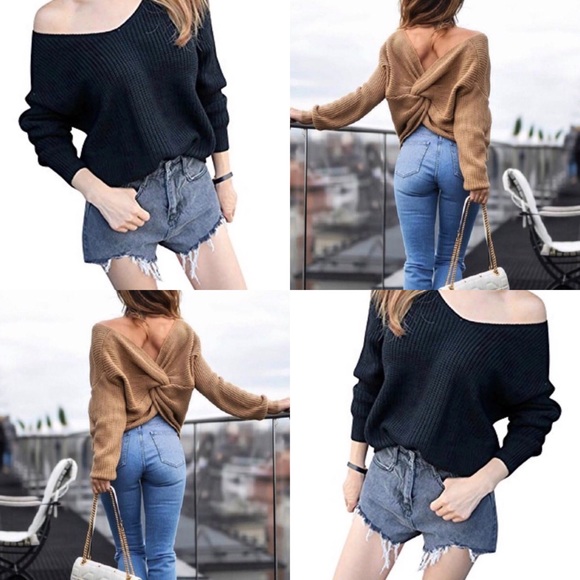 LAST 1 - NWT BLACK Tie Front/Back Sweater - Picture 2 of 6